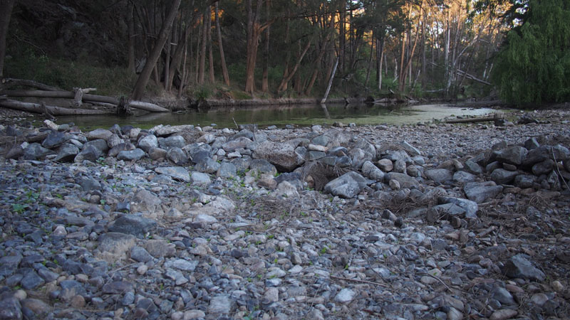 Dry Turon River bed, 
looking onto a once productive trout pool